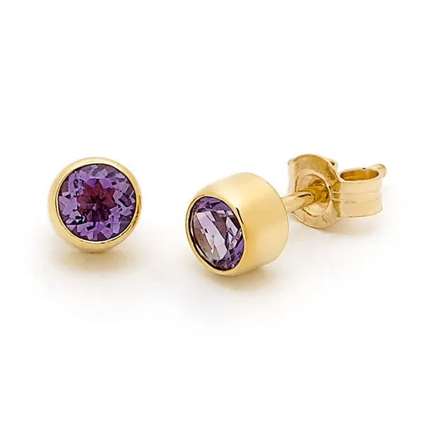 9Ct Amethyst Bezel Set Stud Earring