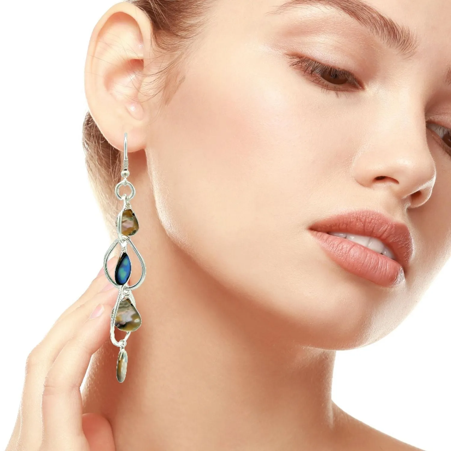 Abalone Fine Silver Chandelier Earrings