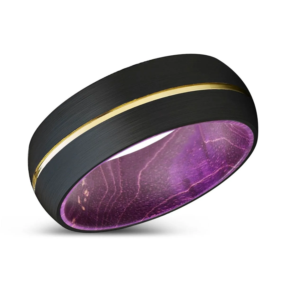 AKRABO | Purple Wood, Black Tungsten Ring, Gold Groove, Domed