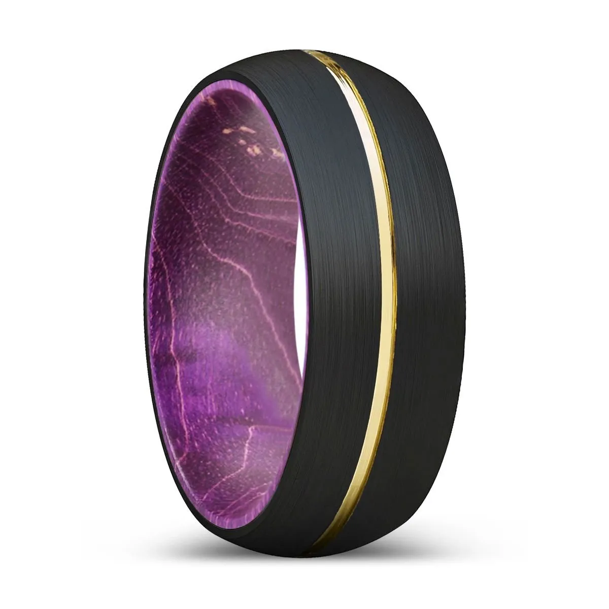 AKRABO | Purple Wood, Black Tungsten Ring, Gold Groove, Domed