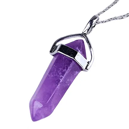 Amethyst Hexagon Point Pendant Necklace  on Sterling Silver Snake Chain