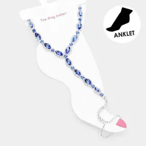 Anklet Blue Marquise Rhinestone Silver Net Toe Ring