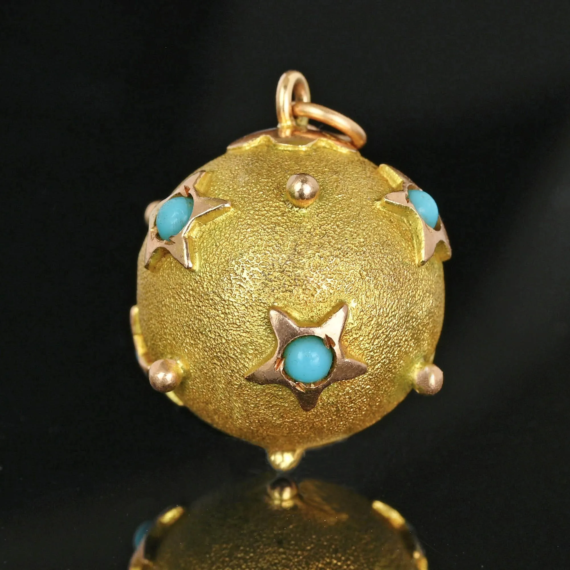 Antique 14K Gold Turquoise Star Pendant, Sputnik Style