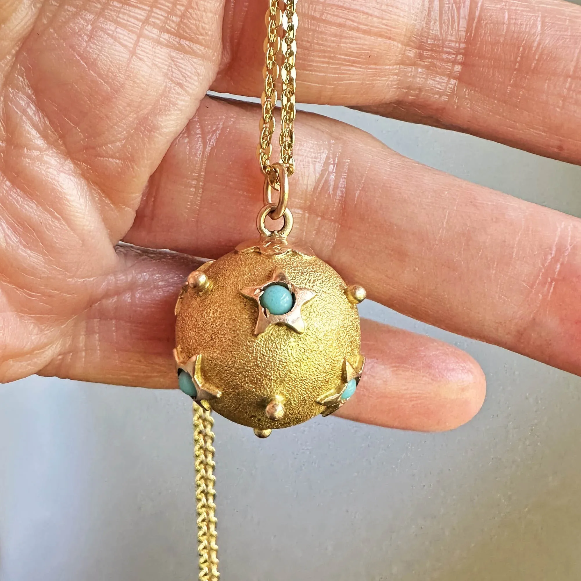 Antique 14K Gold Turquoise Star Pendant, Sputnik Style