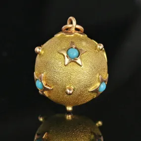 Antique 14K Gold Turquoise Star Pendant, Sputnik Style