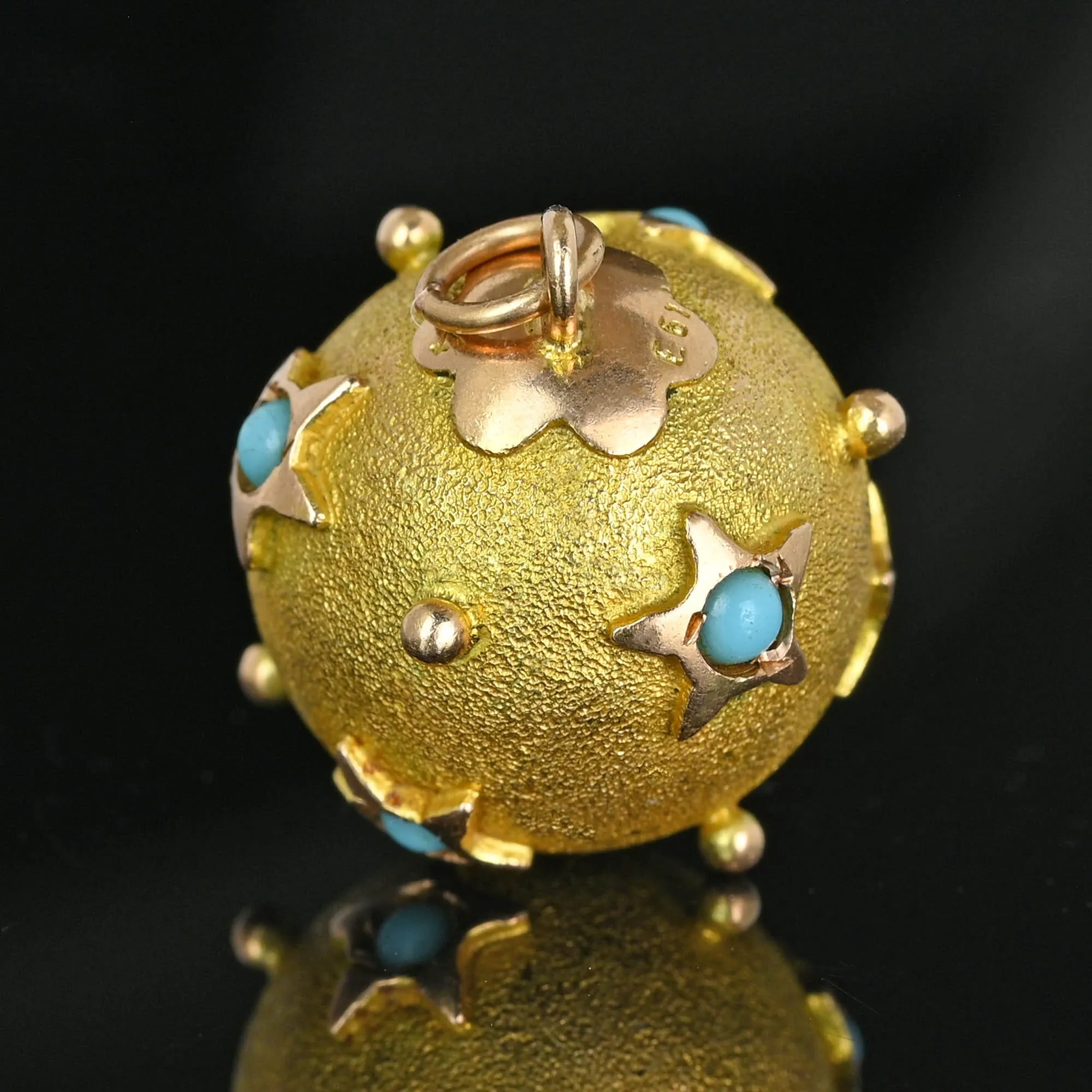 Antique 14K Gold Turquoise Star Pendant, Sputnik Style