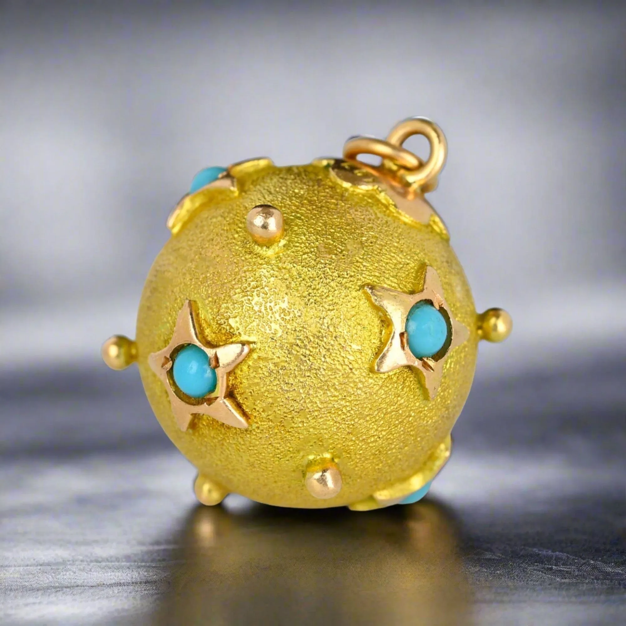 Antique 14K Gold Turquoise Star Pendant, Sputnik Style