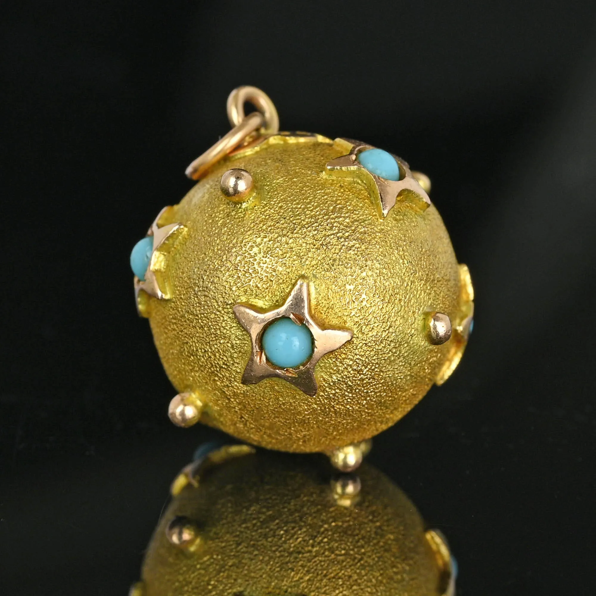 Antique 14K Gold Turquoise Star Pendant, Sputnik Style