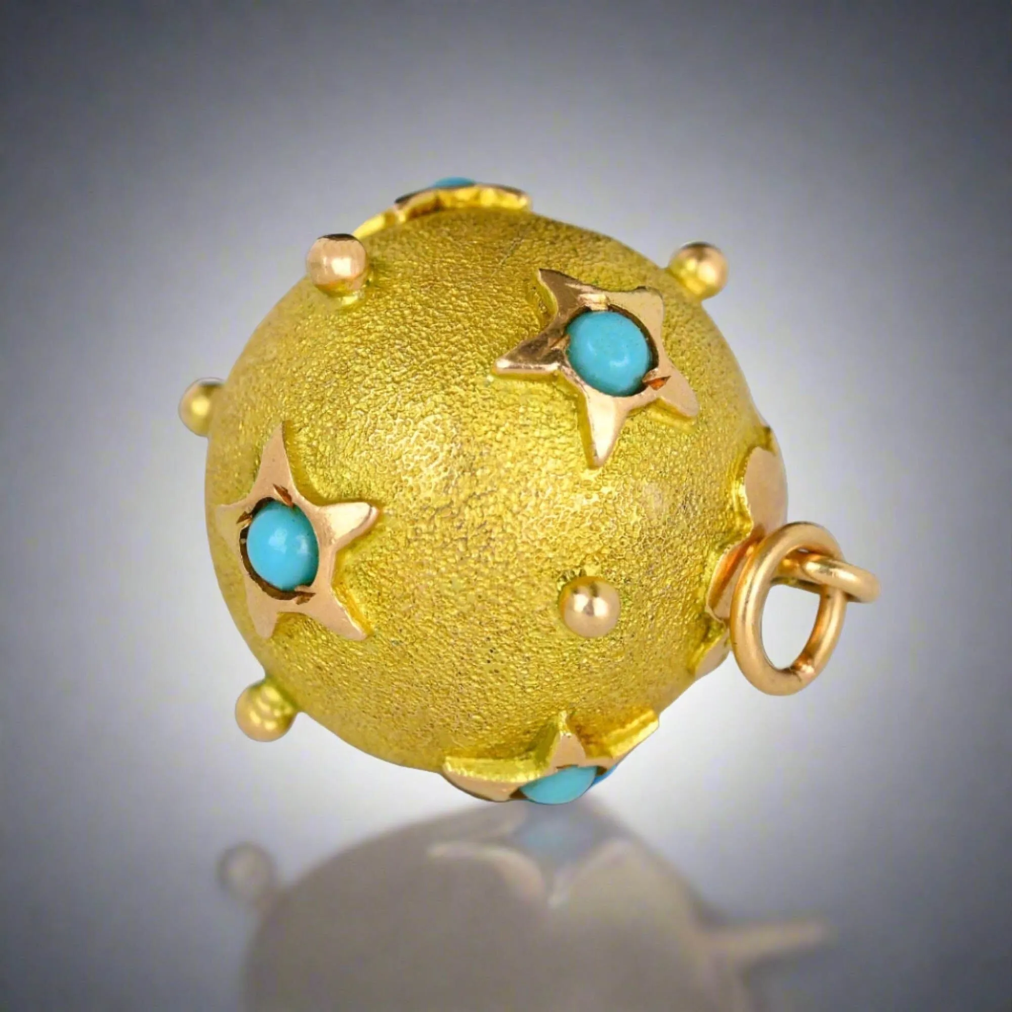 Antique 14K Gold Turquoise Star Pendant, Sputnik Style