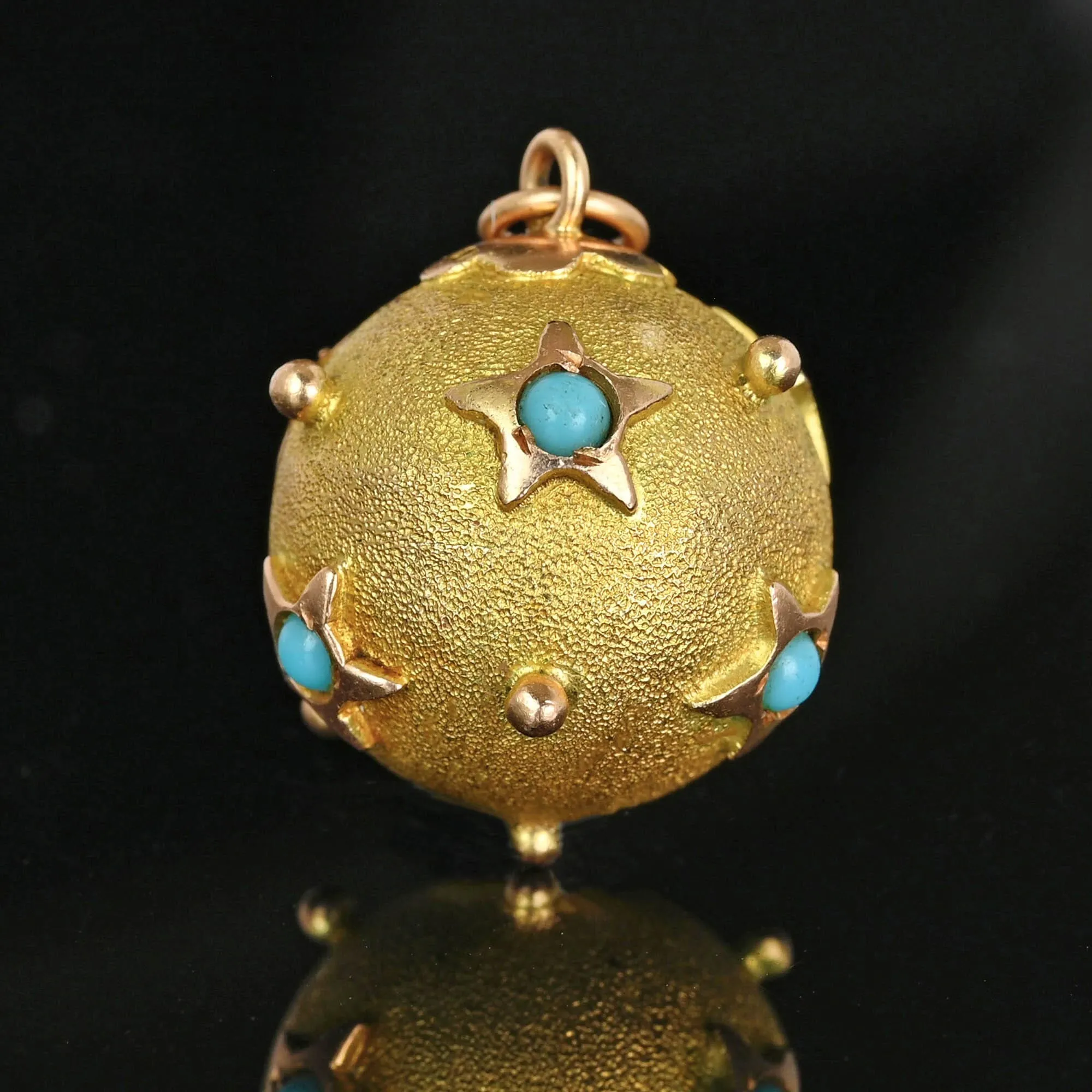 Antique 14K Gold Turquoise Star Pendant, Sputnik Style