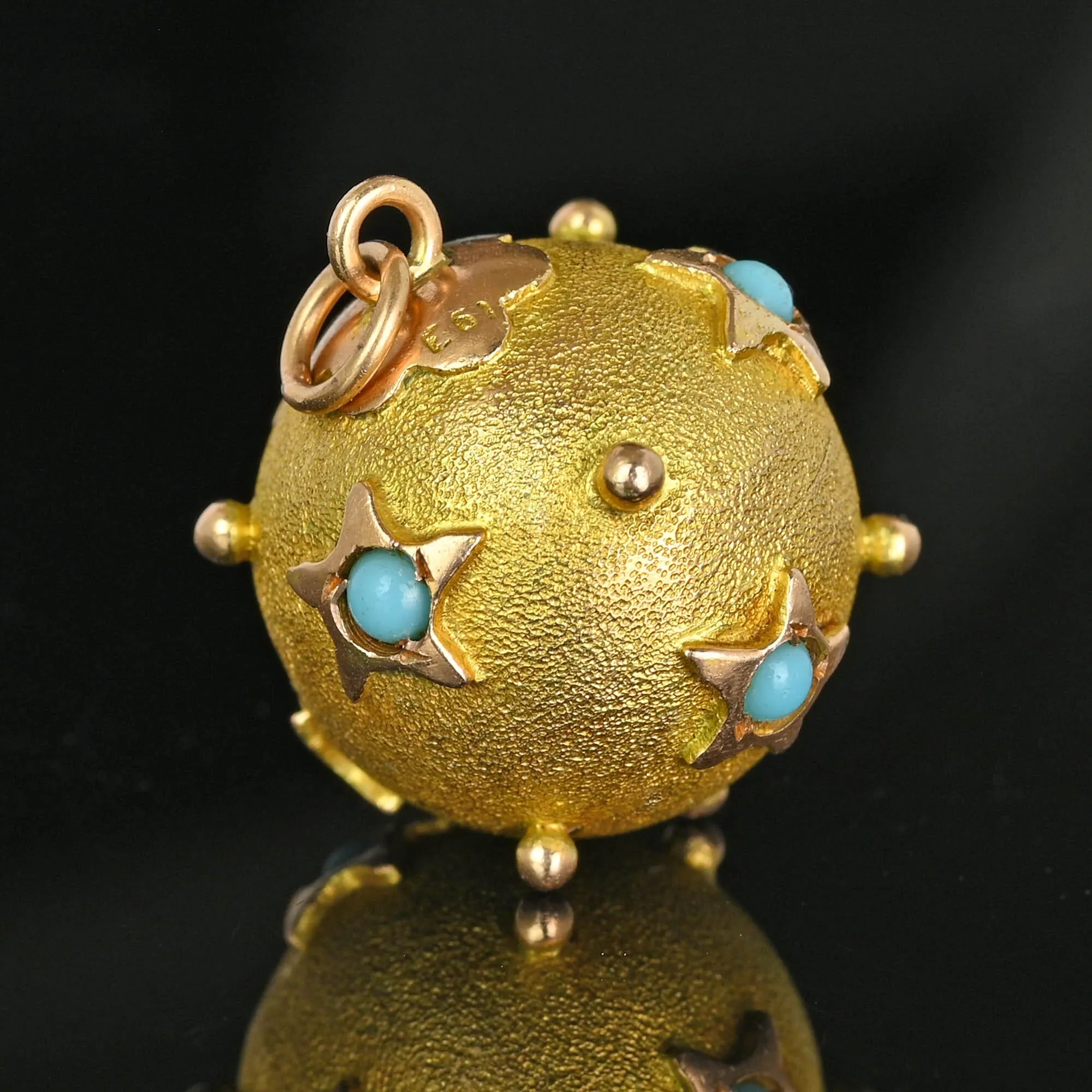 Antique 14K Gold Turquoise Star Pendant, Sputnik Style