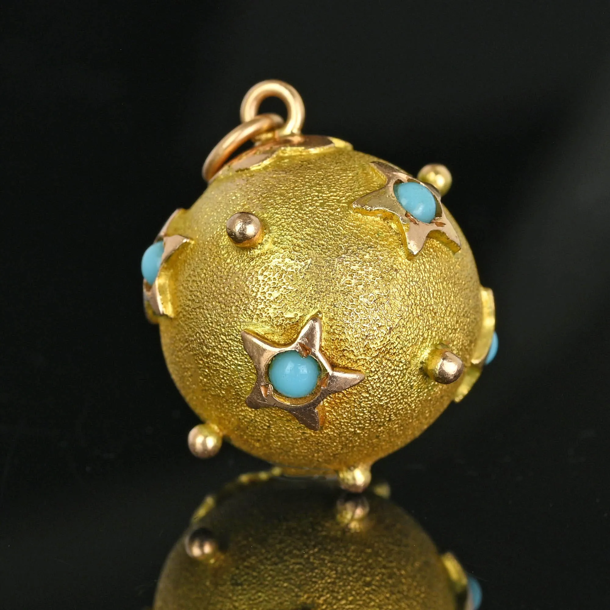 Antique 14K Gold Turquoise Star Pendant, Sputnik Style