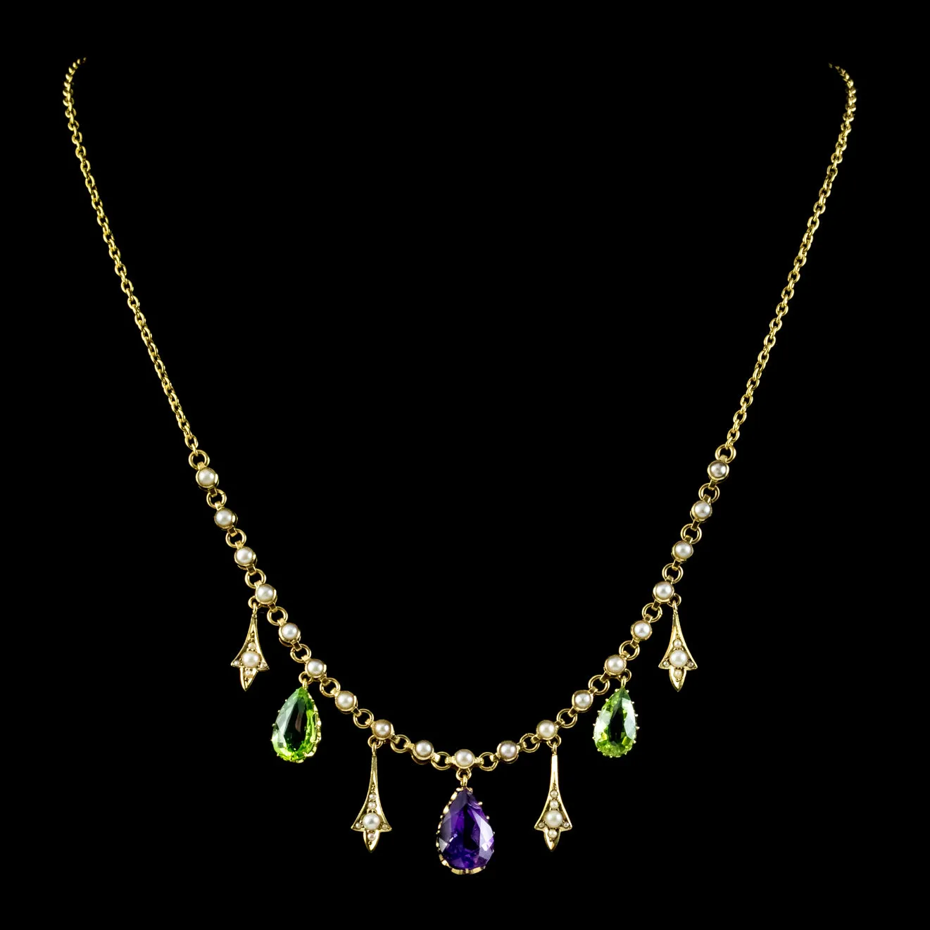 Antique Edwardian Suffragette Garland Necklace 15ct Gold Circa 1910