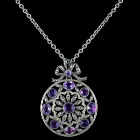 Antique Victorian Amethyst Marcasite Necklace French Silver Circa 1900