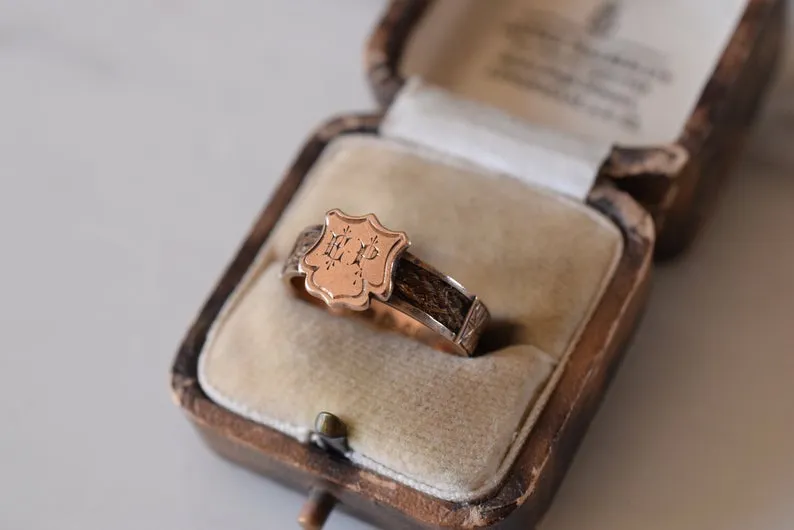 Antique Victorian Hairwork Mourning Ring