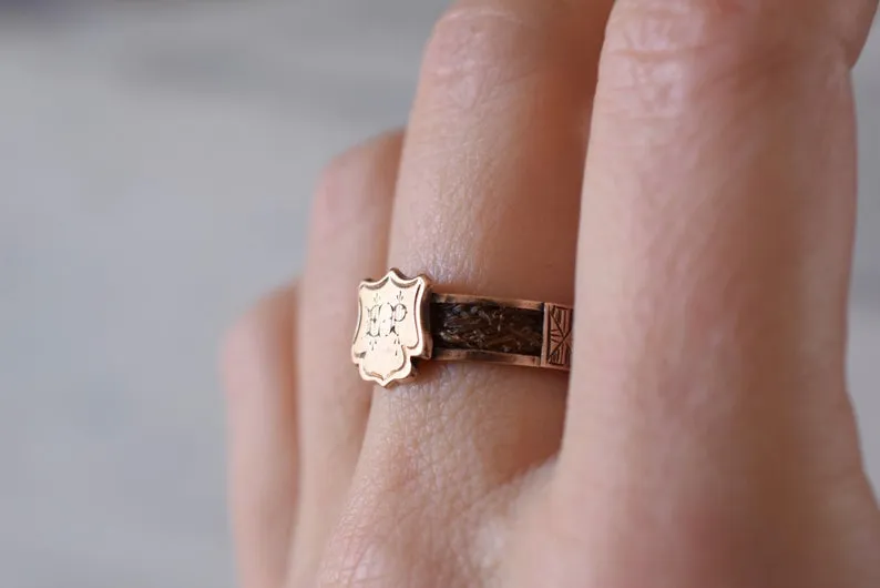 Antique Victorian Hairwork Mourning Ring