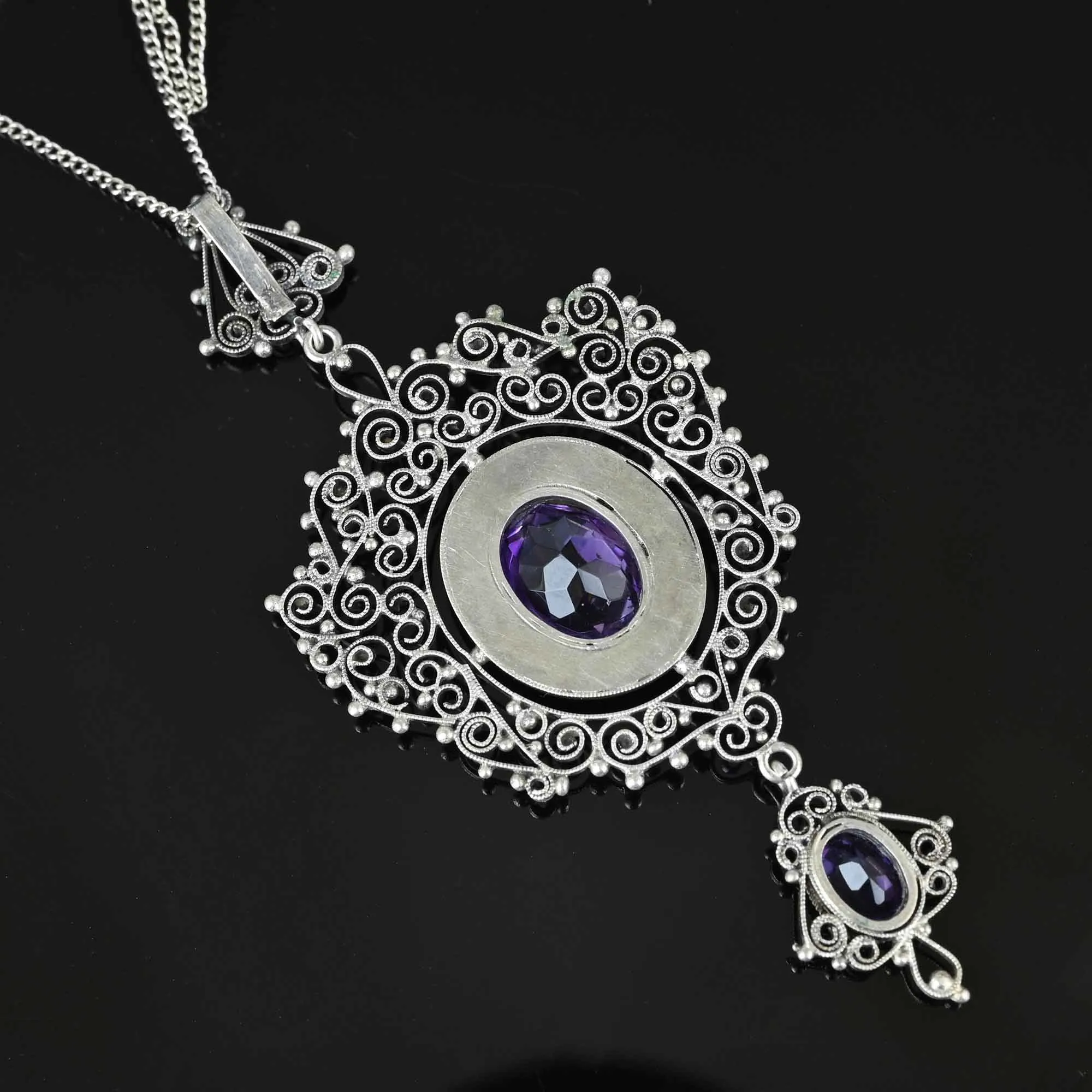 Antique Victorian Silver Filigree Amethyst Necklace