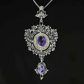 Antique Victorian Silver Filigree Amethyst Necklace