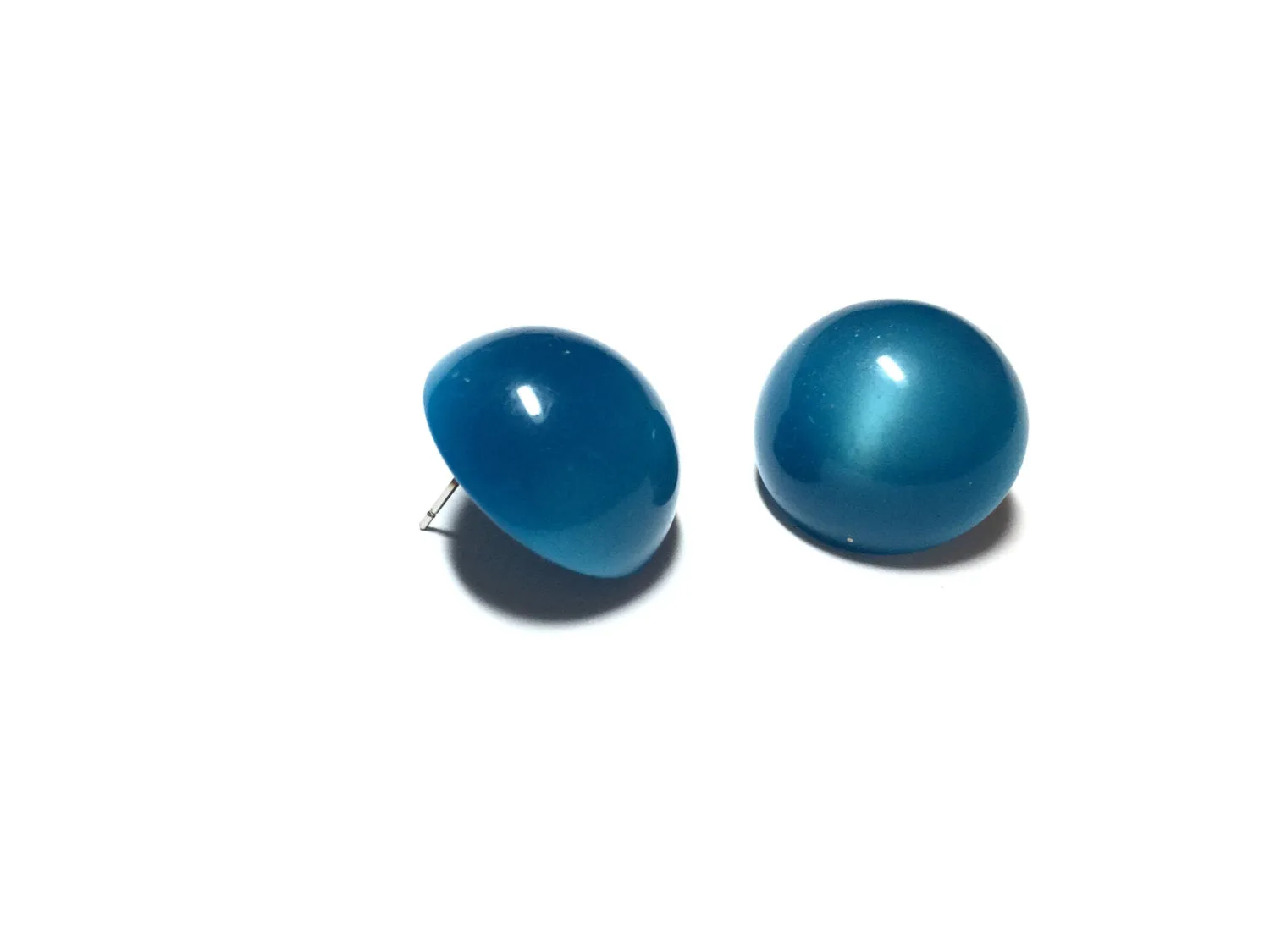 Aqua Blue Moonglow Retro Button Stud Earrings