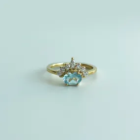 Aquamarine (0.545 ct) with Diamond Crown Ring, Solid 14k Gold | ONE-OF-A-KIND