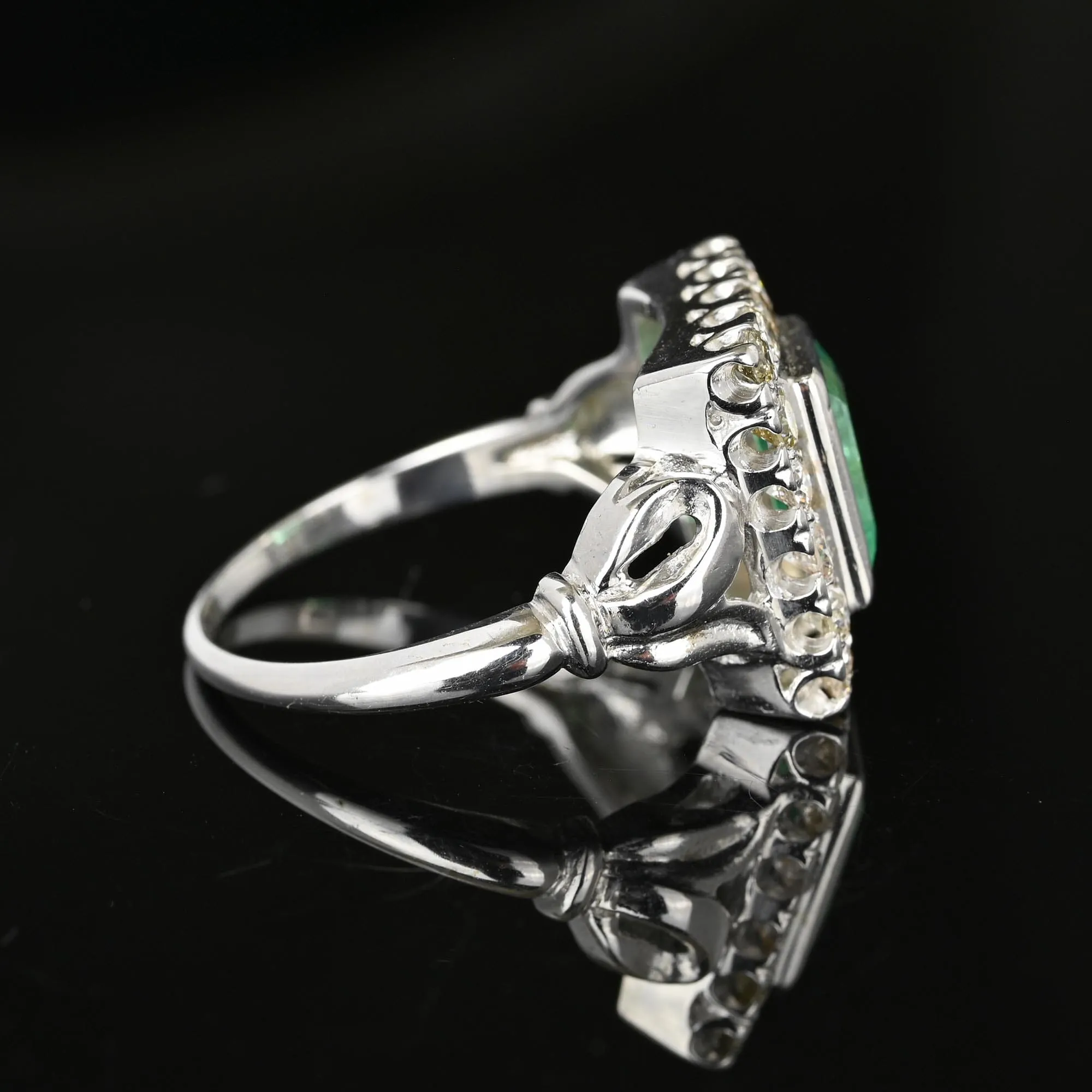 Art Deco Style 2 Carat Columbian Emerald and Diamond Ring