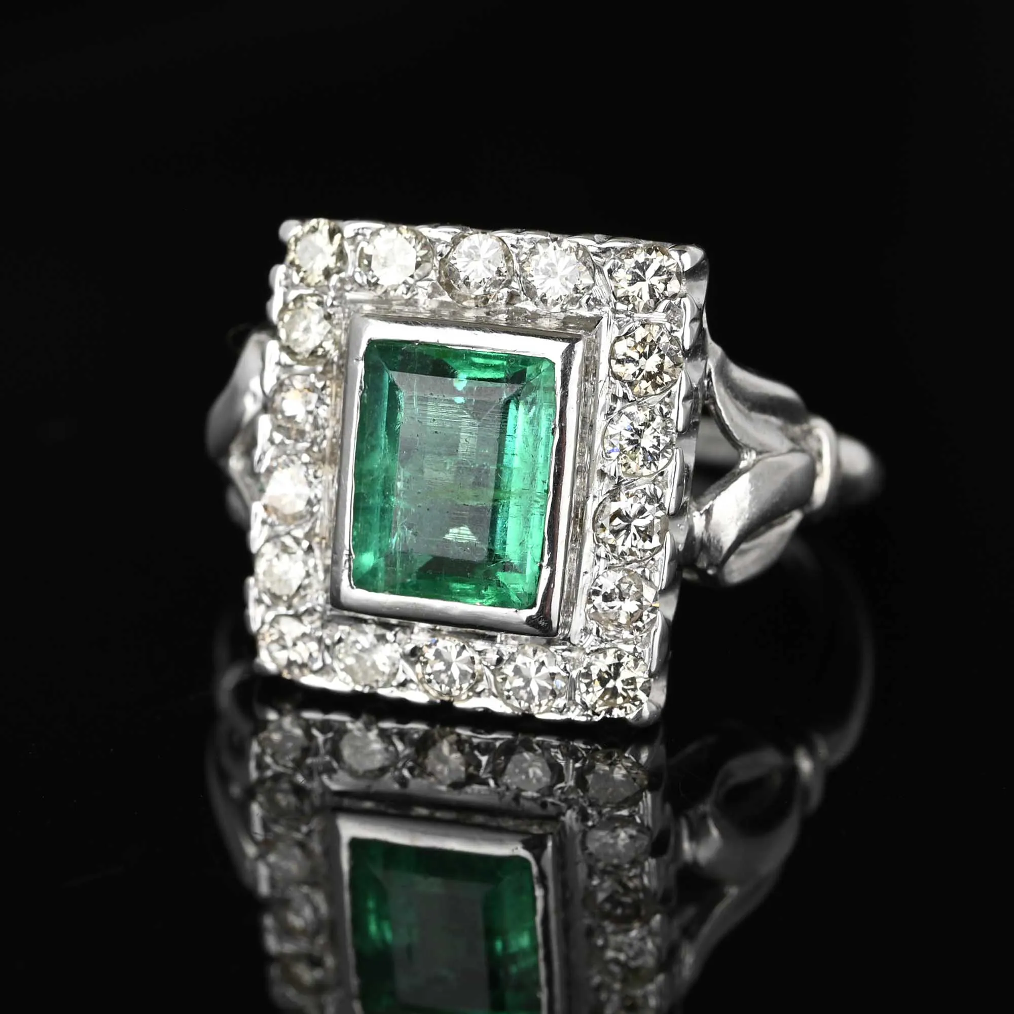 Art Deco Style 2 Carat Columbian Emerald and Diamond Ring