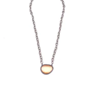 Ashley Gold Stainless Steel CZ Bezel Peach Cats Eye Necklace