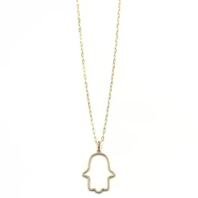 Ashley Gold Stainless Steel Gold Plated Open CZ Hamsa Hand Pendant Long Necklace