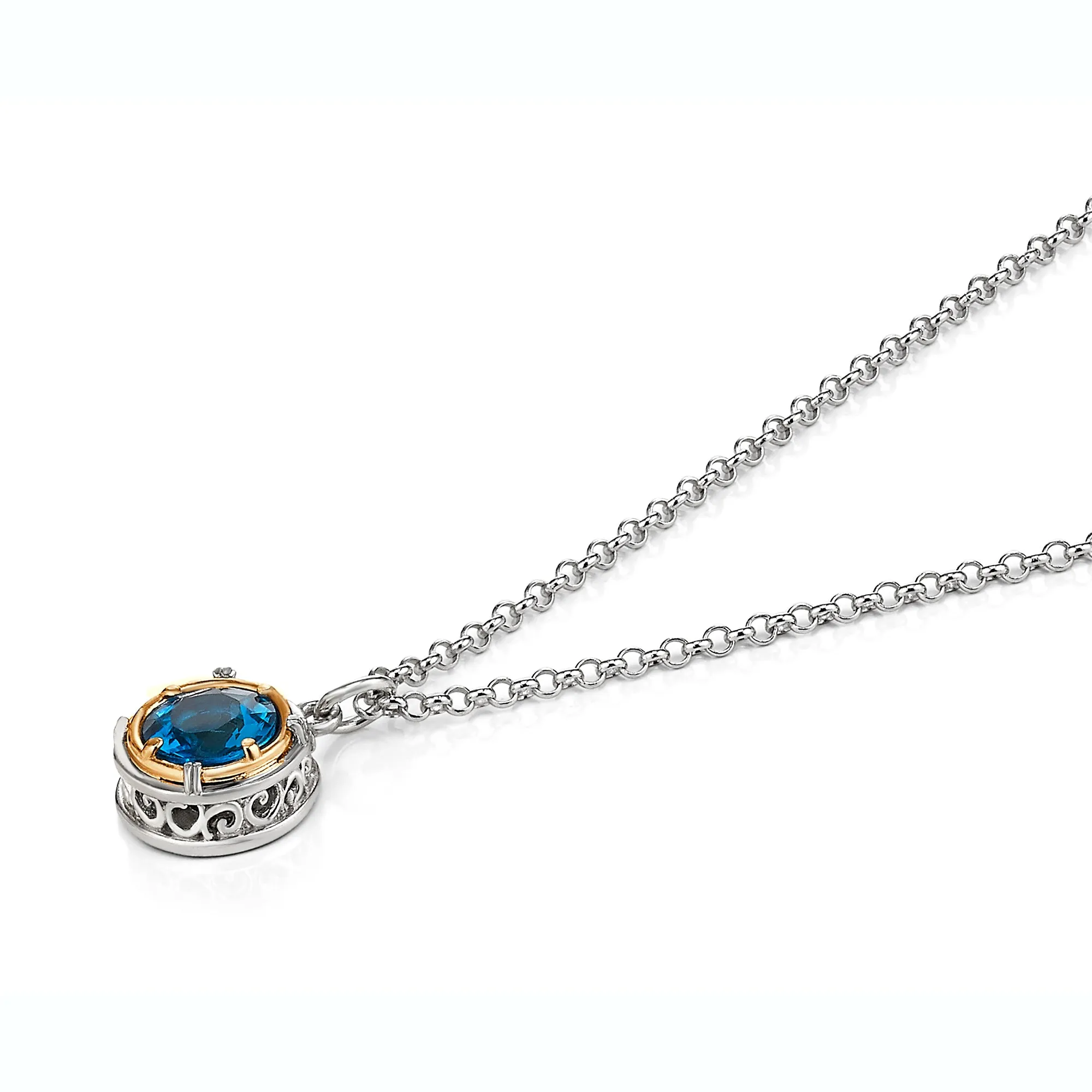 AT 808AT-LB TWO TONE LONDON BLUE TOPAZ CIRCLE NECKLACE