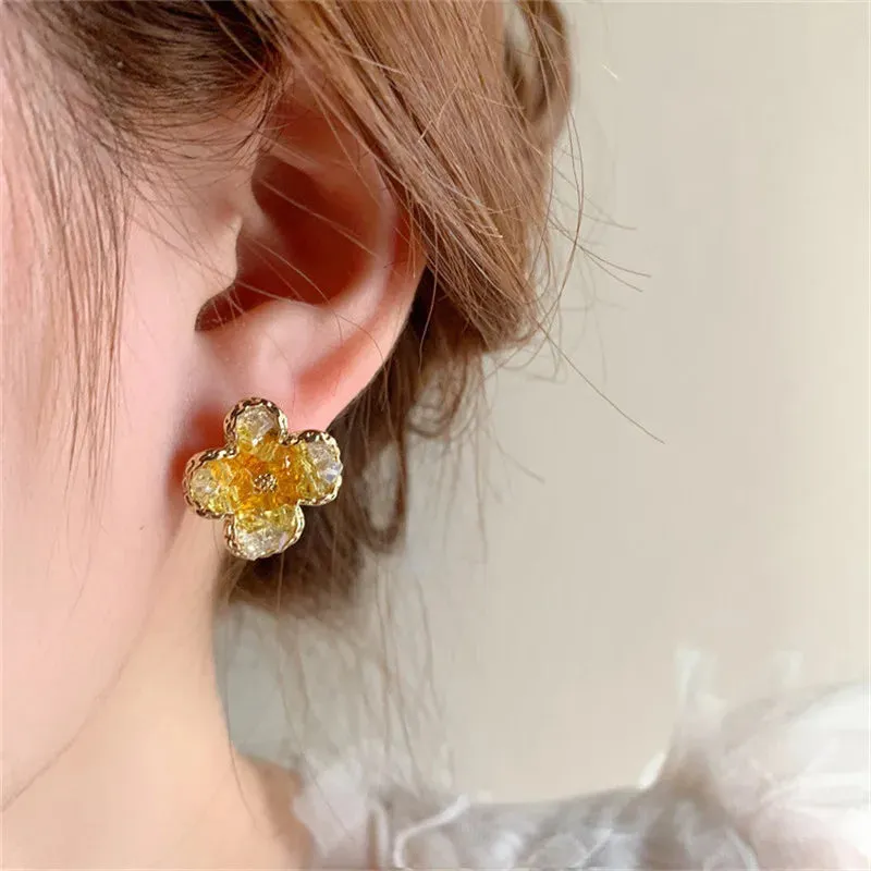 Autumn Light Luxury Elegant Blue Flower Sweet Metal Summer Earring