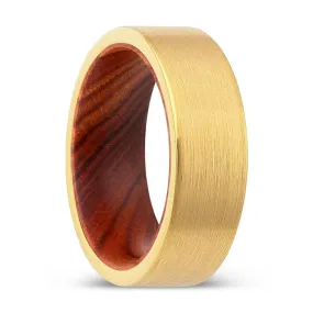 AZALEA | IRON Wood, Gold Tungsten Ring, Brushed, Flat