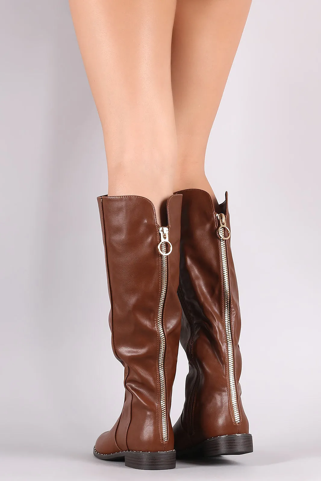 Bamboo Back Zipper Accent Riding Knee High Boots