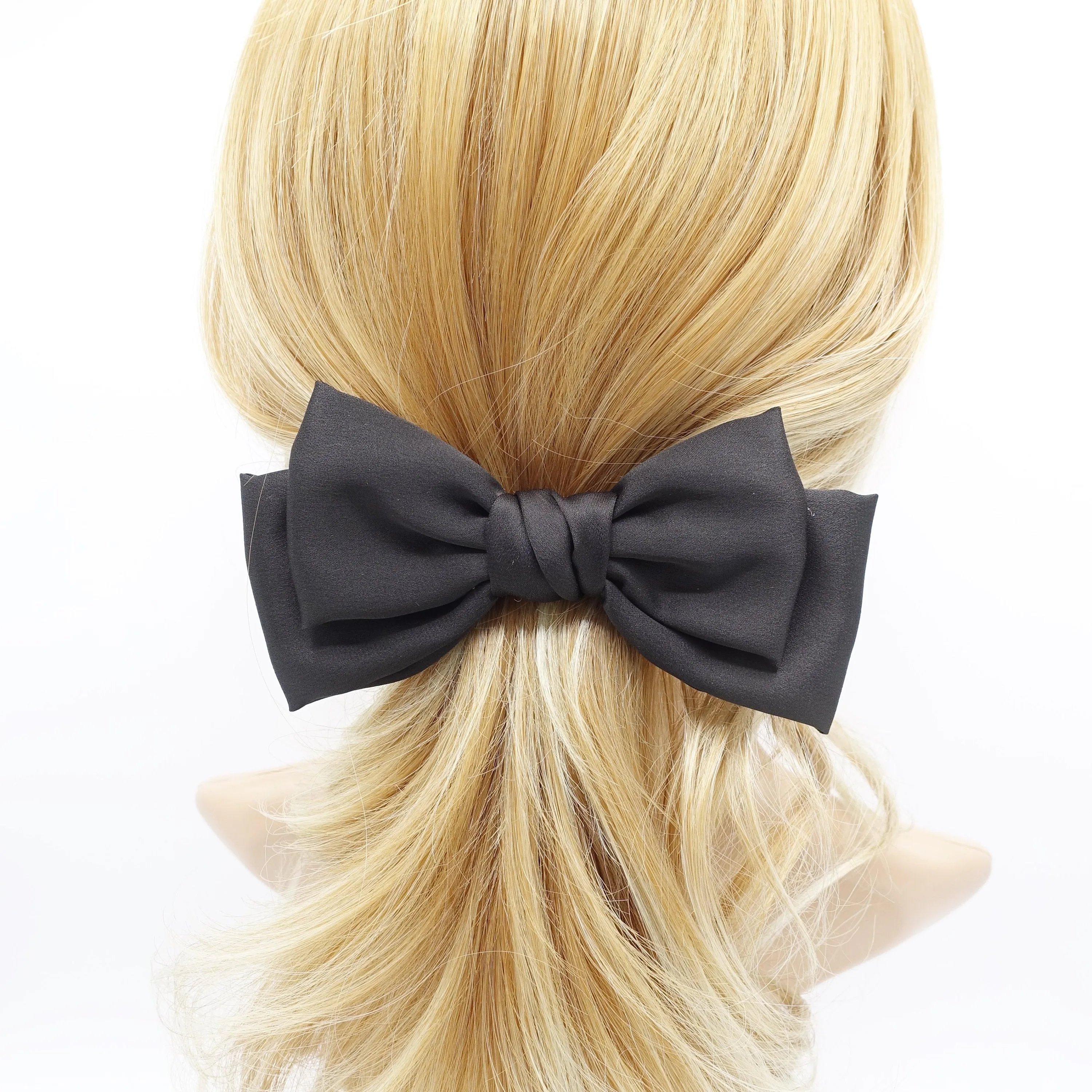 basic satin hair bow regular size layered bow hair accessory for women