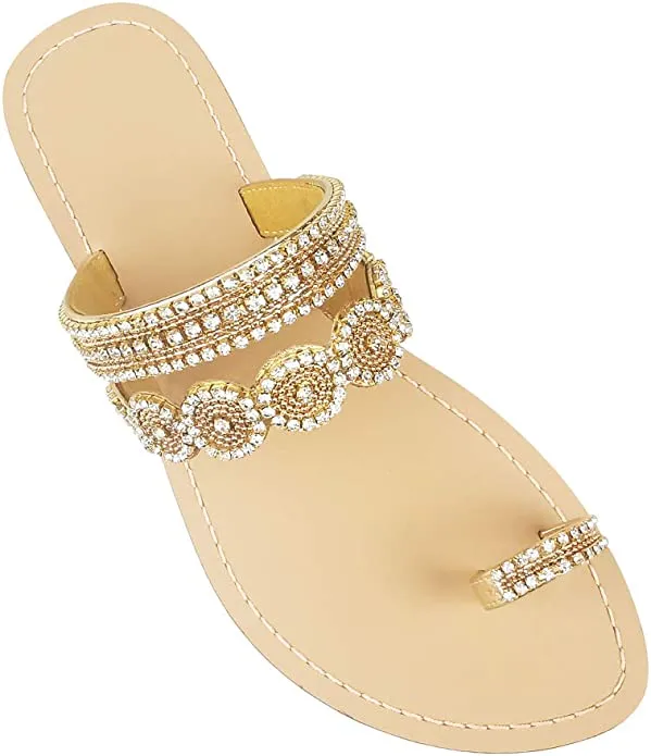 Beaded Rhinestone Circle Gold Summer Elegant  Sandal