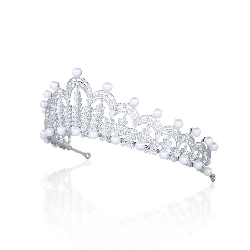 Big Cubic Zirconia Princess Tiara,Pearls Tiaras for Bridal, Headpieces Accessories TR00168