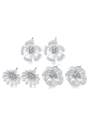 Big Metal London - Sandrine Multi Pack of Flower Stud Earrings in Silver