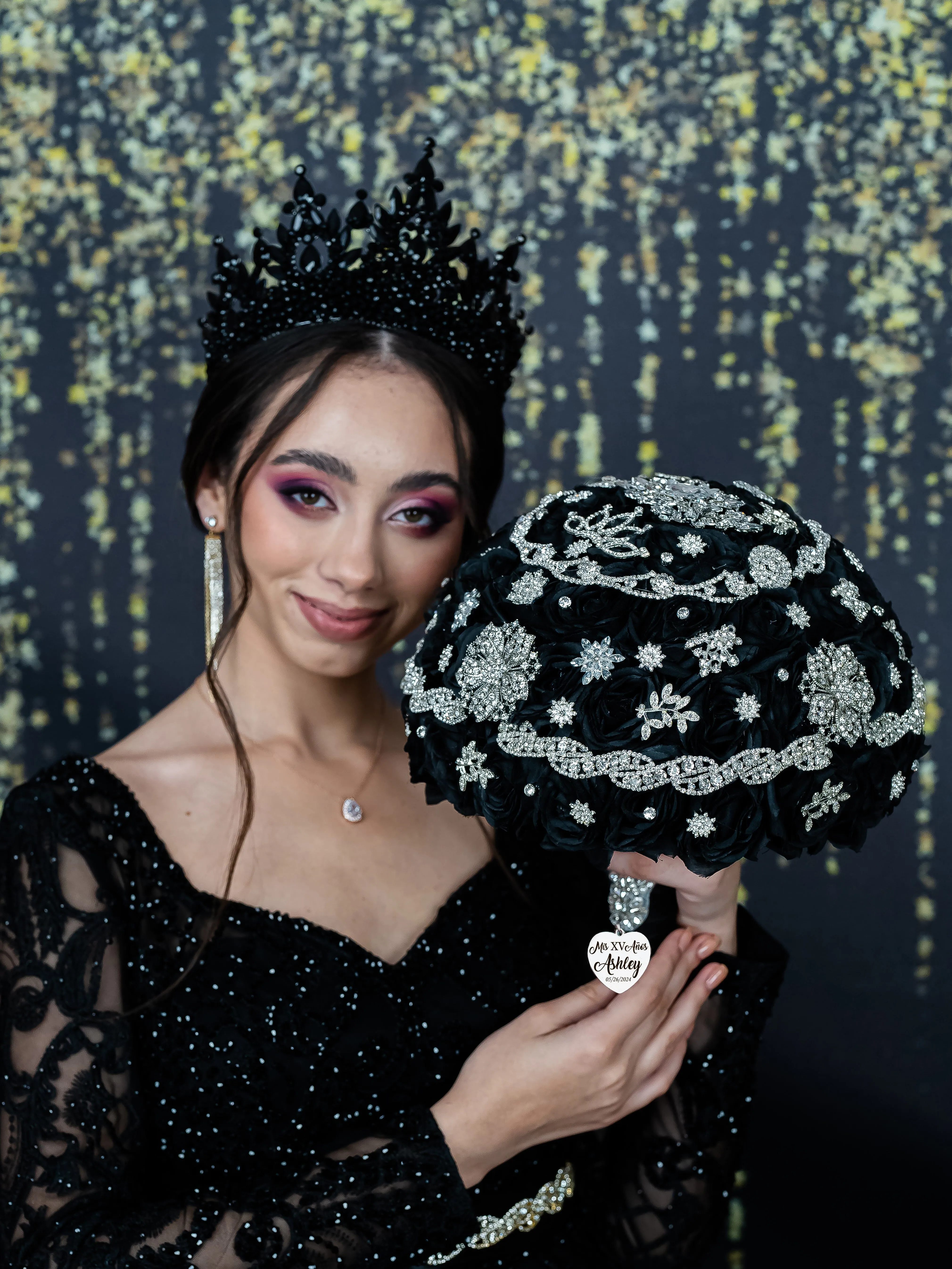 Black silver Quinceanera Tiara Pillow