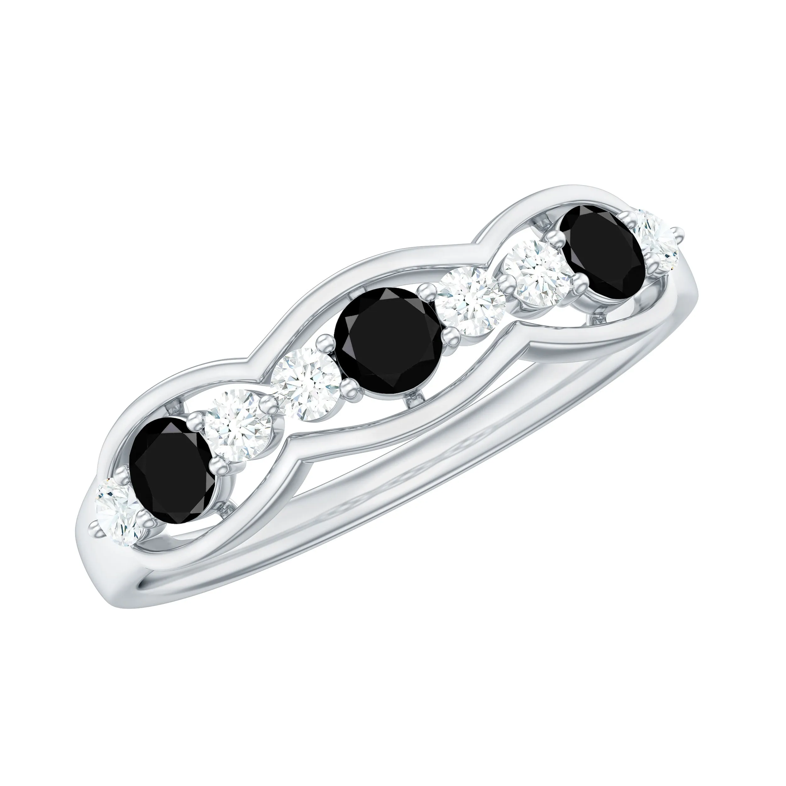 Black Spinel Wedding Anniversary Band Ring