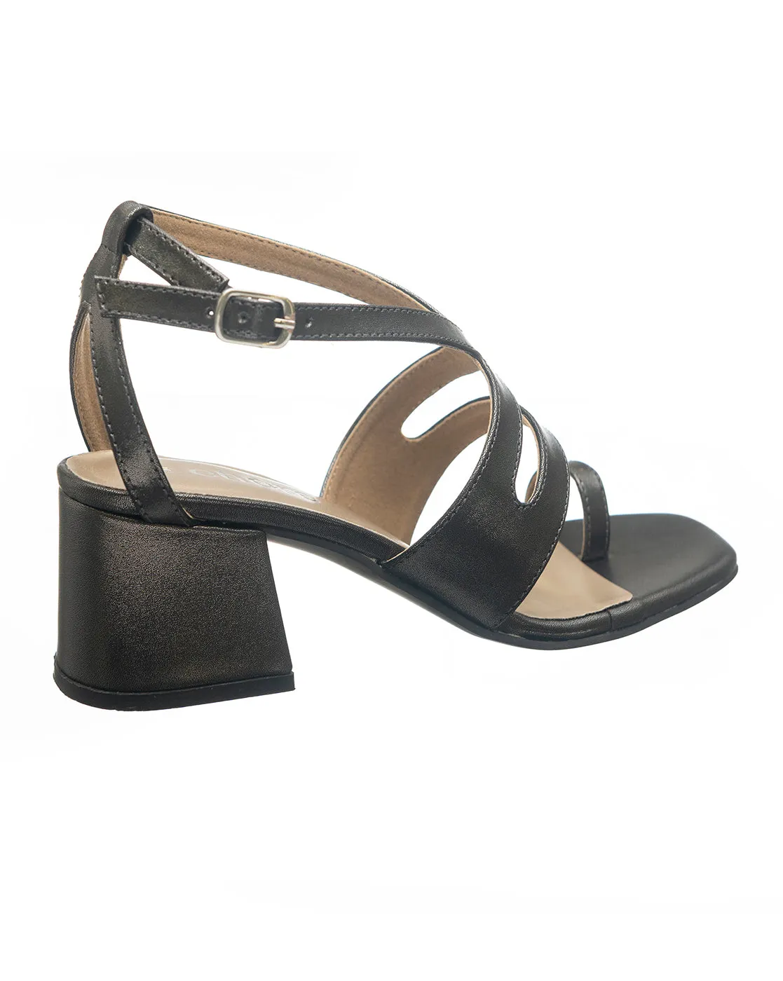 Black Strappy Toe-Ring Block Heels for Women