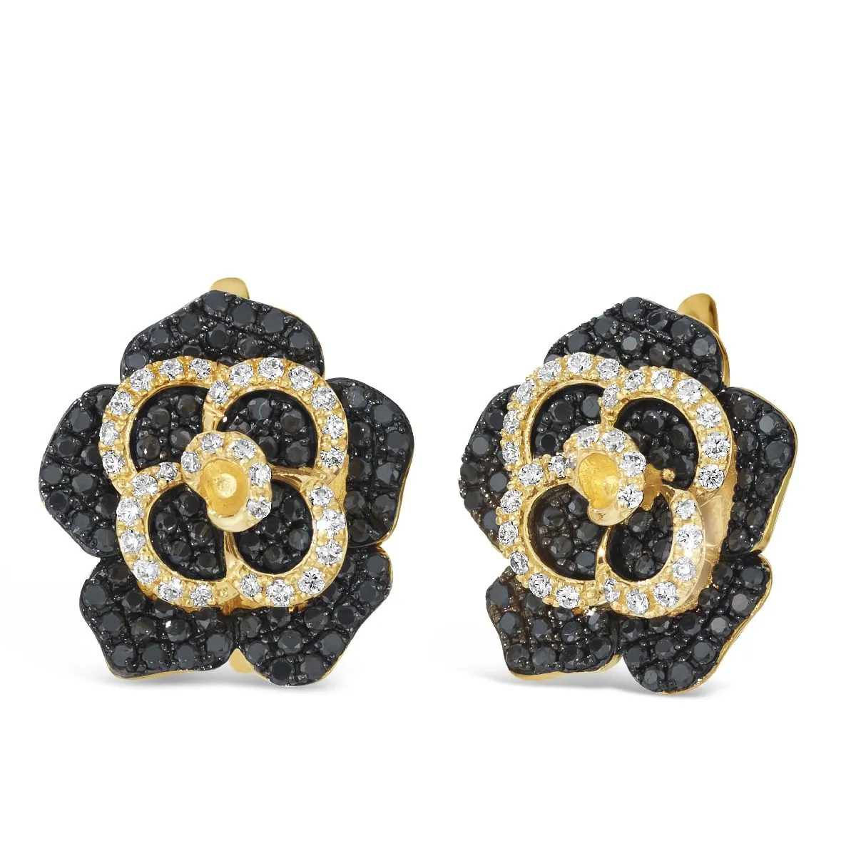 Blackberry and Nude Diamond Floral Stud Earrings set in 14K Yellow Gold