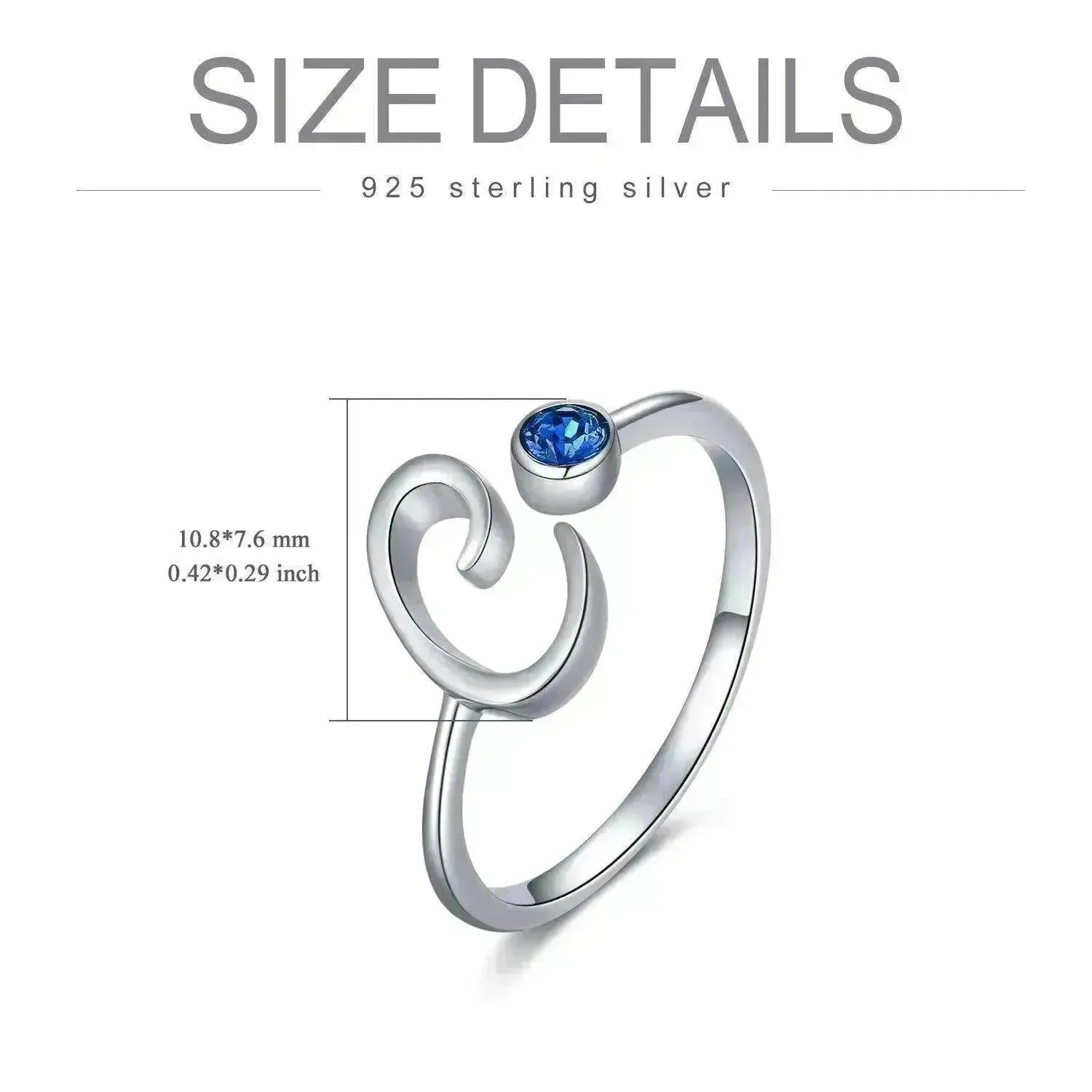 Blue Crystal Letter M Initial Alphabet Ring in 925 Sterling Silver