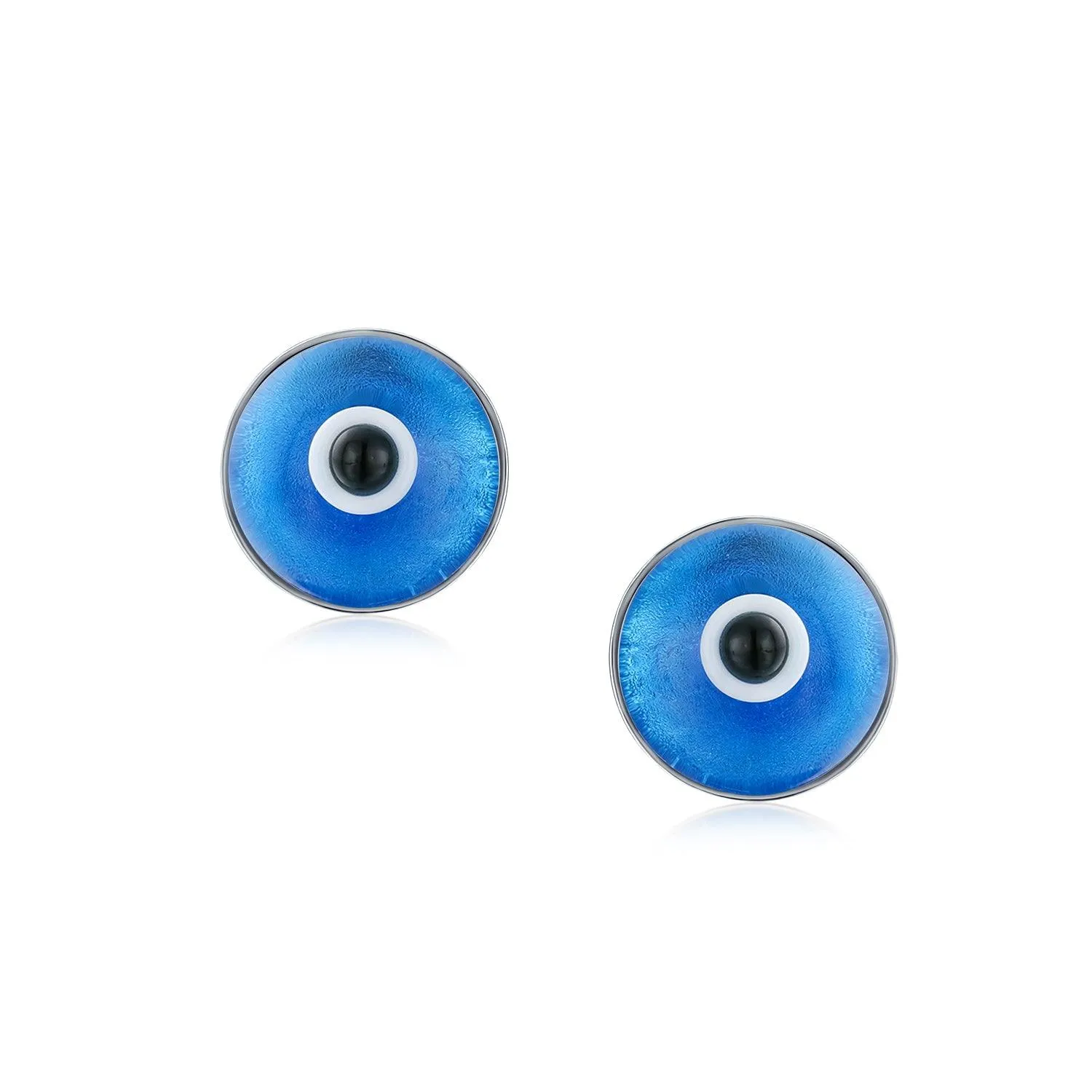 Blue Evil Eye Spiritual Stud Earrings Murano Glass Sterling Silver