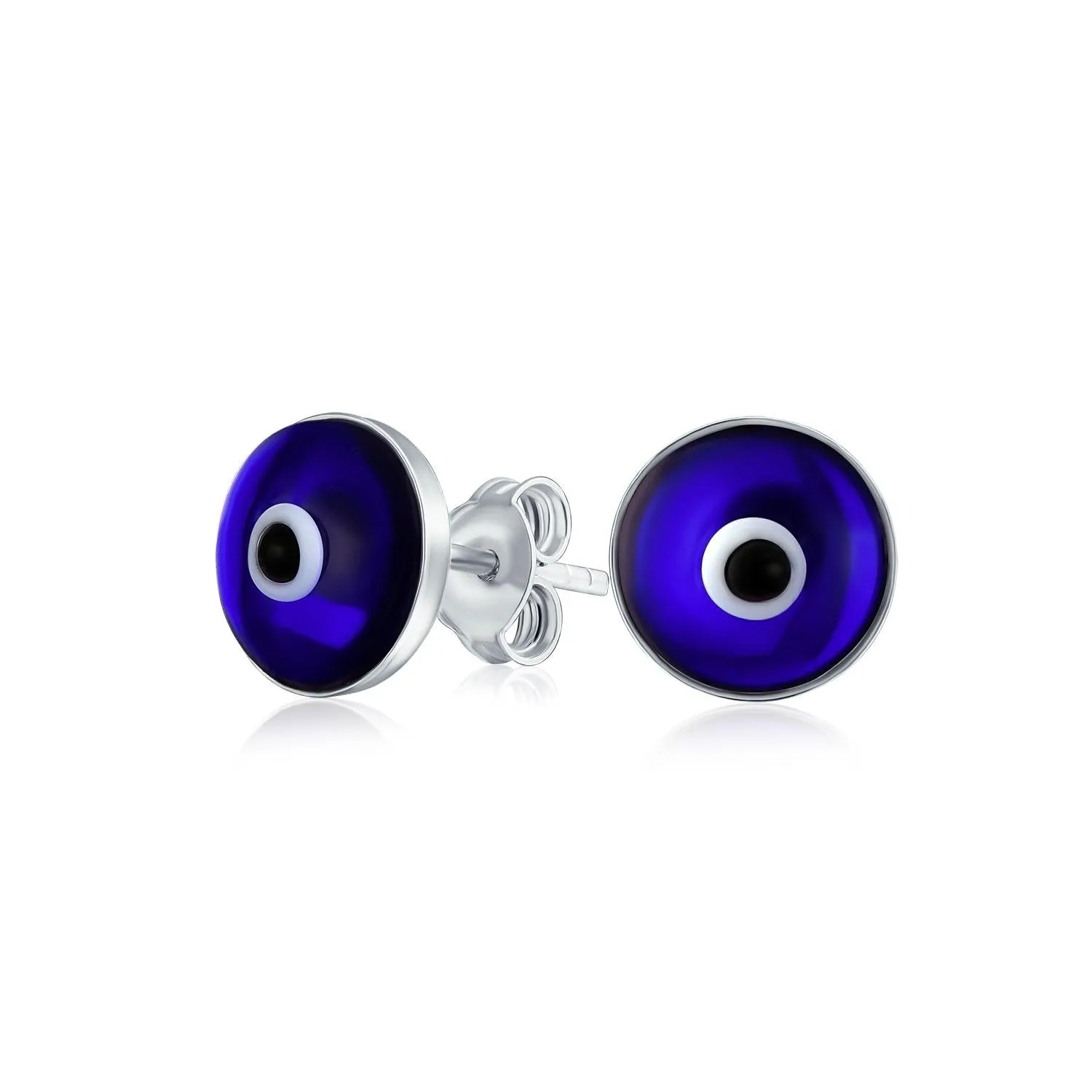 Blue Evil Eye Spiritual Stud Earrings Murano Glass Sterling Silver