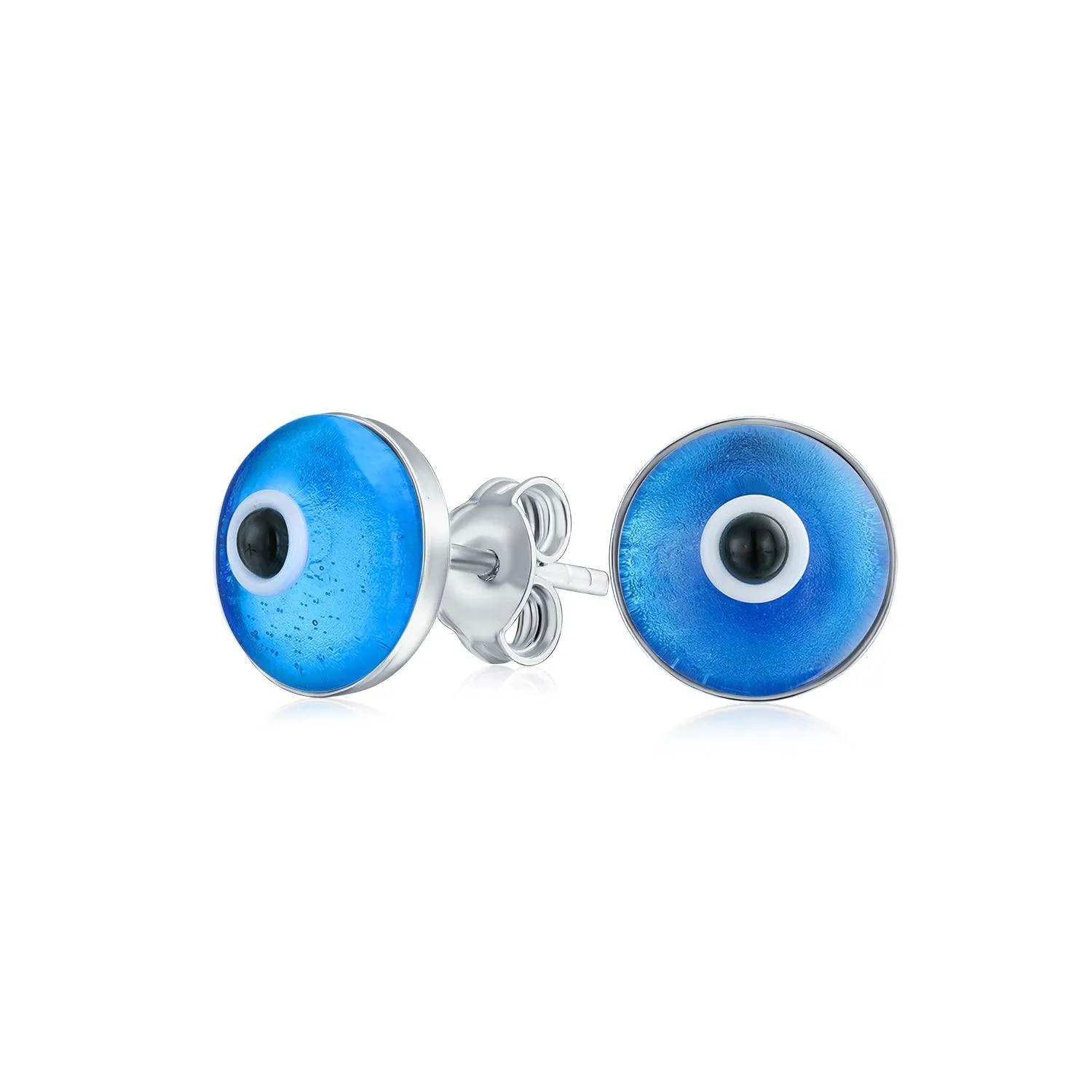 Blue Evil Eye Spiritual Stud Earrings Murano Glass Sterling Silver