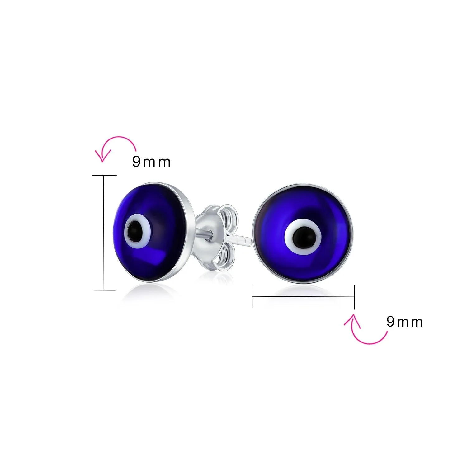 Blue Evil Eye Spiritual Stud Earrings Murano Glass Sterling Silver