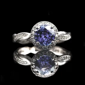 Blue Sapphire Halo Engagement Ring with Twisted Shank