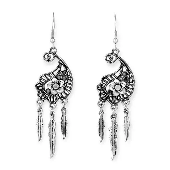 Boho Chandelier Feather Earrings