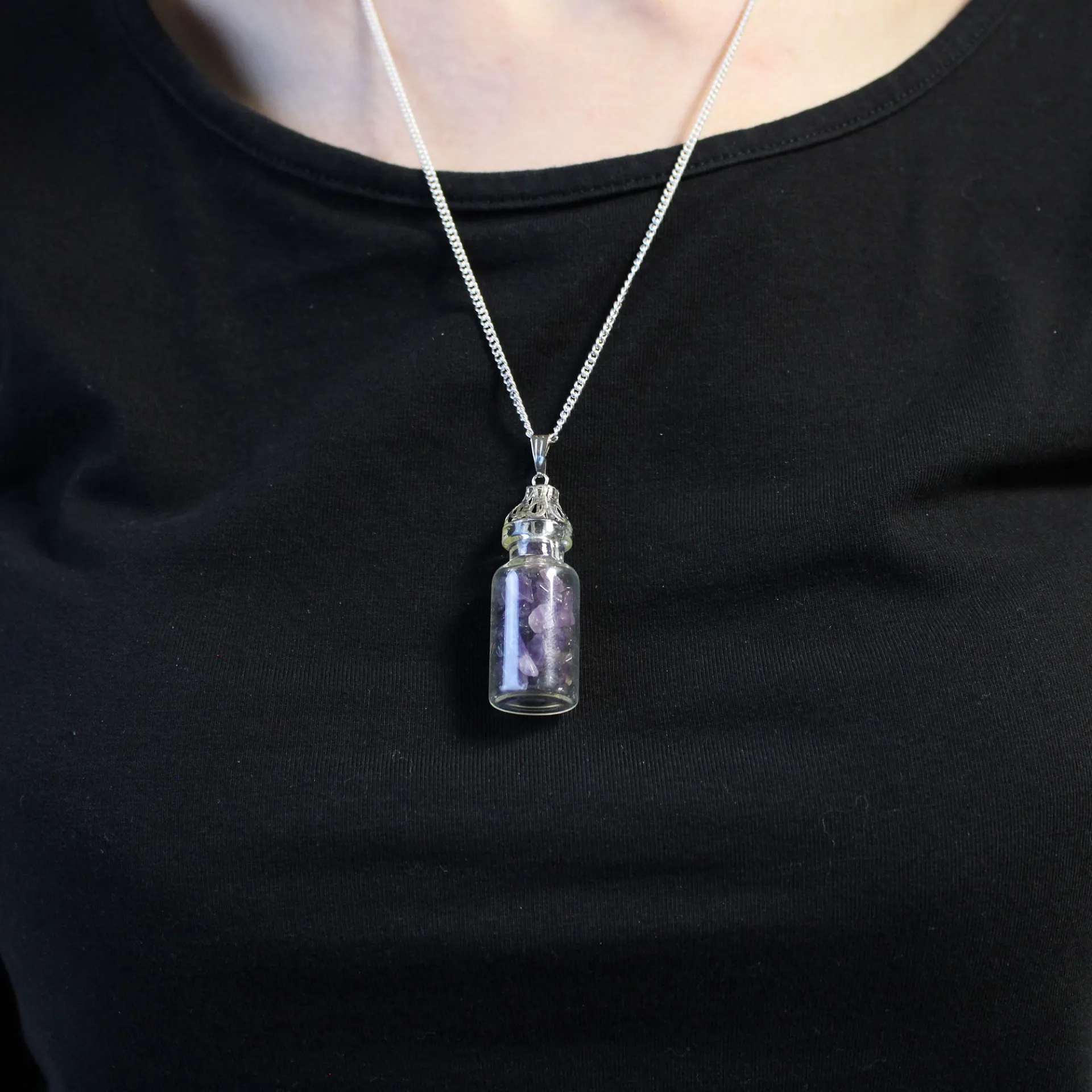 Bottled Gemstones Necklace - Amethyst | Healing Properties | Elegant Design