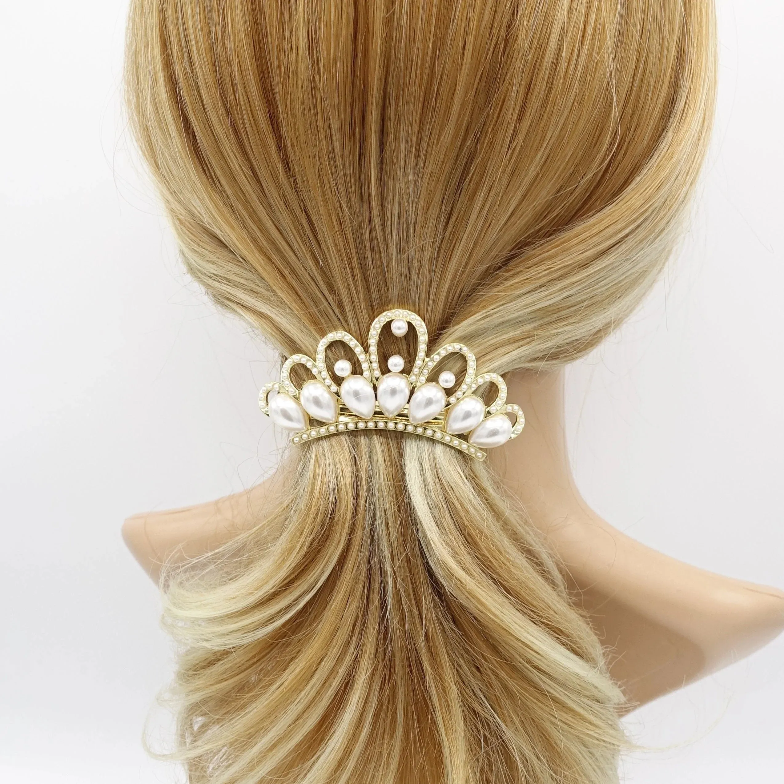 bridal hair barrette, tiara hair barrette, pearl hair barrette, wedding hair barrette for women