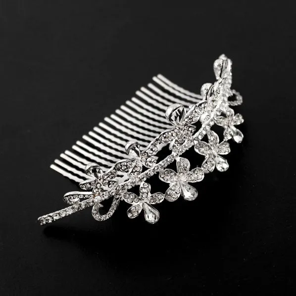 Bridal Rhinestone Floral Comb Style Half Tiara